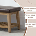 HUIMO Entryway Shoe Bench with Cushion, End of Bed Bench,Upholstered Bench for Kitchen, Bench with Solid Wood Shelf, Leather Ottoman Bench for Hallway, Living Room (PU-Brown) - color: Pu-brown