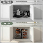 7-Tier Pots and Pans Organizer Under Cabinet - Cooking Pot Lid Organizer for Cabinet with Basket for Utensils, Lid Rack - Adjustable Vertical Holder Cookware Storage, Steel Pot Rack for Kitchen
