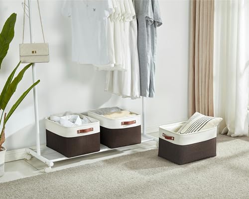 DECOMOMO Storage Bins, Extra Large Fabric Storage Baskets for Shelves, Decorative Linen Closet Organizer, 15.8 x 12.5 x 10 inches (Brown & White, 3 Pack) - color: Brown and White, size: Extra Large/3P