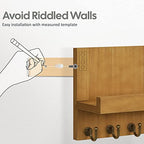 HONJIN Farmhouse Wall Key Holder for Wall : Holiday Card Slot Design Wooden Mail Organizer Wall Mount Dog Leashes Holder Hanger (Light Brown) - color: Light Brown