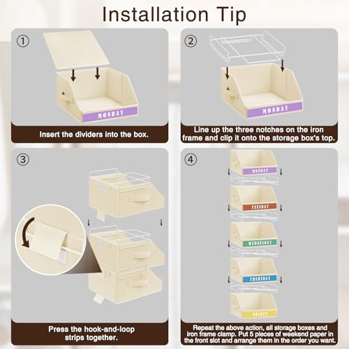 Homsorout Closet Organizers and Storage - 5 Tier Shelf Organizer with Weekly Labels, Stackable Storage Bins with Metal Frame, Foldable Cube Bins, Home Baskets for Kids and Adults, Beige - color: Beige