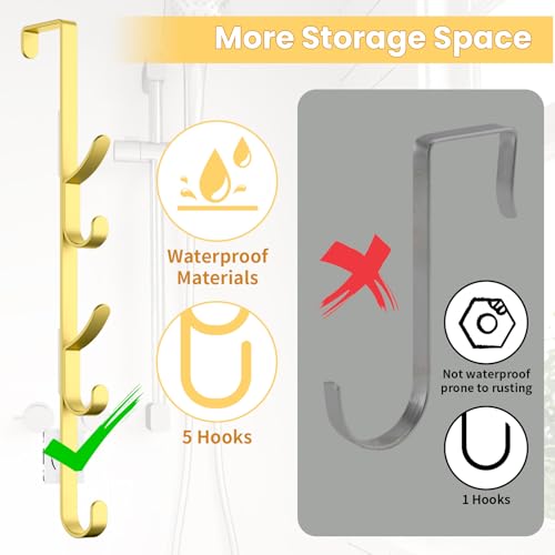 Kaiferty Over The Door Hooks, Metal Door Hooks for Hanging, Over The Door Purse Organizer for Door Coat Hanger, Back of Shower for Hanging Towel Rack Clothes, Hat, Bathroom, Closet (Gold-4Packs) - color: Gold, size: 4 Pack