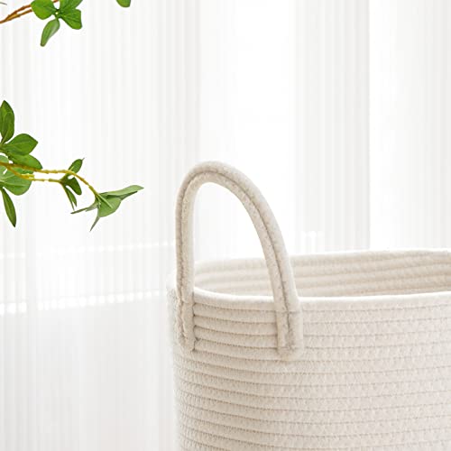 VIPOSCO Large Laundry Hamper, Tall Woven Rope Storage Basket for Blanket, Toys, Dirty Clothes in Living Room, Bathroom, Bedroom - 58L White - color: White, size: 58L