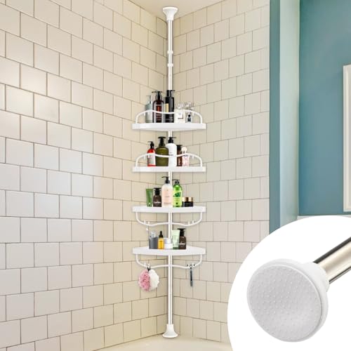 Corner Shower Caddy Tension Pole, Rustproof Bathtub Storage Organizer with 4 Adjustable Shelves, Bathroom Shower Rack Shampoo Holders for Inside Shower, 40"-120" Floor to Ceiling Shower Caddy Silver - color: Silver