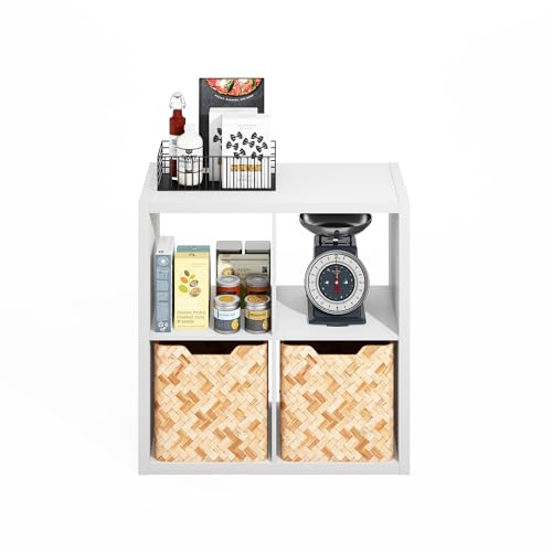 Furinno HERMITE Kitchen Island, 4-Cube Coffee Bar, Extra Thick Kitchen Storage, Bakers Rack, for Pantry Organizers and Storage, Kitchen Organization, White - color: White, size: 4-Cube Extra Thick
