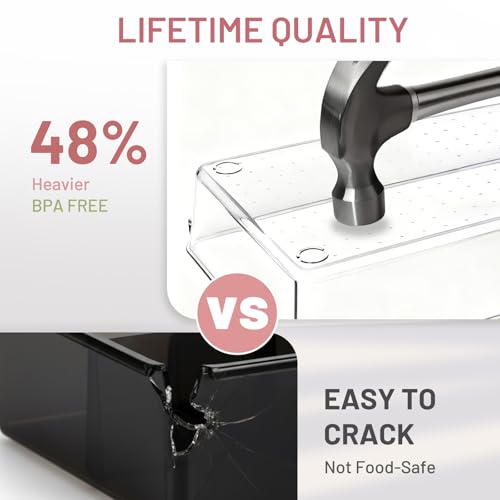 12 Pack Large Drawer Organizer Bins - Clear Plastic Bathroom Drawer Organizer Trays - Heavy Duty Kitchen Drawer Dividers for Utensils - Non-Slip Storage Bins for Makeup, Bedroom, Office Desk - size: 12 Pack