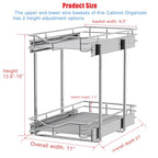 DINDON 2 Tier Pull Out Cabinet Organizer (11"W X 21"D), Double Tier Wire Basket Slide Out Shelf Storage for Kitchen Base Cabinet Organization for Kitchen, Pantry, Bathroom, Chrome - size: 11'' W X 21'' D