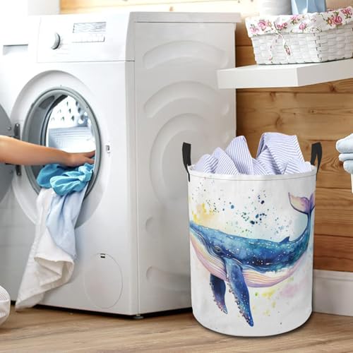 Watercolor Whale Laundry Basket Foldable Laundry Hamper with Handles Clothes Storage Bin for Household Bedroom Bathroom Dorms 17.3"x13.6" - color: Watercolor Whale