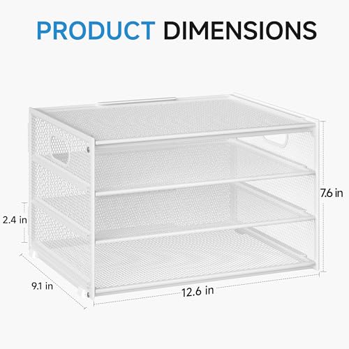 Lavatino 3-Tier Letter Tray Desk Organizer, Mesh Metal Paper File Tray Organizer for Desk, Office Supplies & Home Organization, Fits A4 Paper, Mail, Magazines & Office Accessories (White with Handle) - color: 4-tier With Handle - White