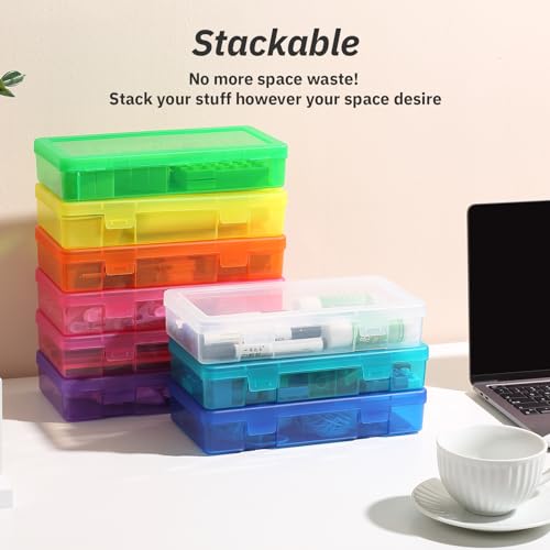 novelinks Plastic Small Storage Bins with Lids for Organizing, Mini Clear Storage Containers and Stackable Storage Box Organizer for Pencil Boxes, Task Boxes, Crayon Boxes (9 Pack Medium -Color) - color: 9 Pack Medium -Color