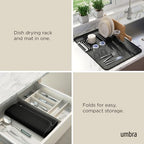 Umbra Udry Dish Rack and Microfiber Drying Mat – Space-Saving Design Folds Up for Easy Storage, Basic Rack, Black - color: Black, style: Basic Rack