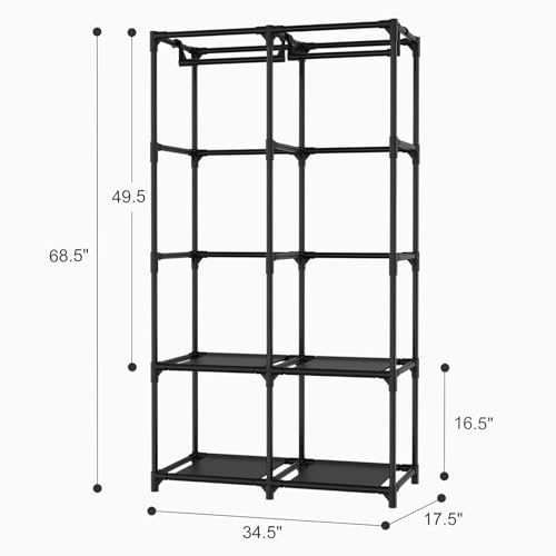 Portable Closet for Hanging Clothes, Portable Wardrobe Closet with Cover, 4 Storage Shelves, 2 Hanging Rods and 8 Side Pockets, Easy Assembly and Sturdy Free Standing Closet for Bedroom, Black - color: Black