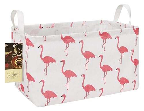 HUNRUNG Rectangle Canvas Storage Basket Foldable Waterproof Toy Organizer Bin with Handles Fabric Collapsible Storage Bins for Shelves Kids Room Playroom Nursery Clothes and Pet Supplies(Rectangle Flamingo) - color: Rectangle Flamingo