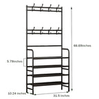 Coat Rack Shoe Rack With Storage Shelf Freestanding with 8 Hooks for Entryway Bedroom Closet 4 Tier, Black - color: Black