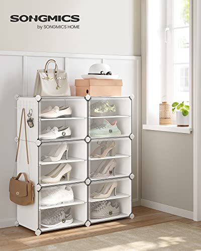 SONGMICS Shoe Rack Organizer, 6-Tier Shoe Storage Cabinet for Closet and Entryway, Holds 24 Pairs of Shoes, Adjustable, Cloud White and Trasparent ULPC033W01 - color: Cloud White + Trasparent, size: 6 Cubes