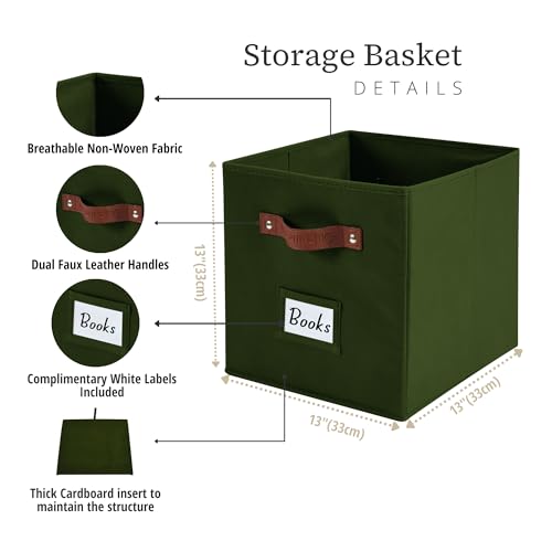 DECOMOMO Storage Cubes, 13x13x13 Storage Cube Bins with Labels, Fabric Organizer Bins (13" / 6pcs, Olive Green) - color: Olive Green, size: Cube 13" / 6pcs