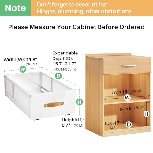 Pull out Cabinet Organizer, Expandable Depth(15.7"-21.7") with Raising Pad for Framed Cabinets, Heavy Duty Slide out Drawers, Adhesive Roll Out Shelves for Kitchen, Pantry Storage(White, 1-Pack) - color: White, size: 1-Pack