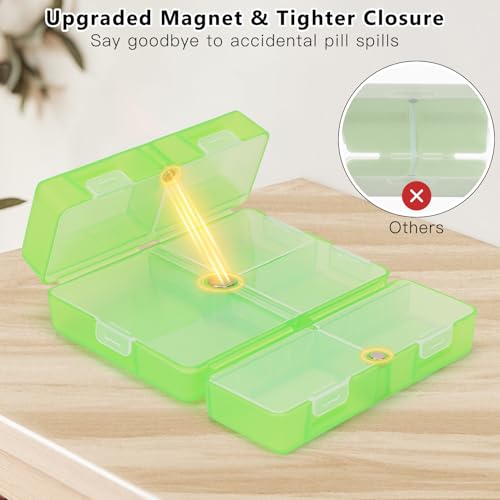 FYY Daily Pill Organizer, 7 Compartments Portable Pill Case Travel Pill Organizer,[Folding Design] Pill Box for Purse Pocket to Hold Vitamins,Cod Liver Oil,Supplements and Medication-Clear Green - color: Clear Green, size: Small (1 Piece)