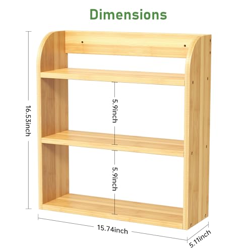 ROMGUAR CRAFT 3 Tier Bamboo Spice Rack, Countertop or Wall Mounting Wood Spice Jars Organizer Shelf for Kitche, Pantry (Natural) - color: Natural, size: 3 Tier