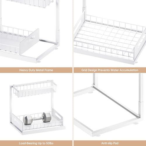 VUSIGN Under Sink Organizer and Storage, Slide Out Cabinet Organizer, Pull Out Sink Shelf for Kitchen Bathroom Laundry, White, 1 Pack - color: White, size: 1 Pack
