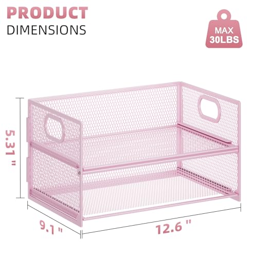 Marbrasse 2 Tier Paper Organizer Letter Tray, Mesh File Organizer with Handle, Paper Sorter Desk Organizer for Home Office Supplies - Pink - color: 2 Tier Pink