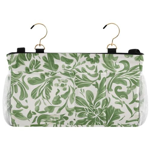 Bedside Caddy Metal Frame Hanging Organizer Bunk Bed Dorm Accessories Hook And Loop Storage Bag Large Pockets Green Vintage Flower Bohemian - color: Green Vintage Flower Bohemian