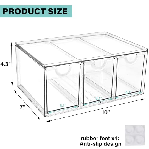 Prsildan Acrylic Makeup Organizer Stackable Storage Drawers with 3 Drawers for Office Desk Vanity Craft Room Clear Drawer Organizers for Hair Accessories Art Supplies Cosmetics Modular System - style: Style3-3Drawers