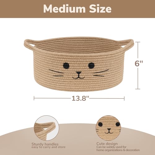 Cat Toy Basket, 13.8" x 6" Wicker Basket for Shelves Living Room, Medium Baby Gift Baskets for Nursery, Pet Dog Toy Box, Jute - color: Jute, size: 13.8"W x 6"H
