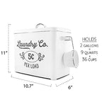 AuldHome Design Farmhouse Laundry Powder Container, White Enamelware Detergent Bin w/Scoop