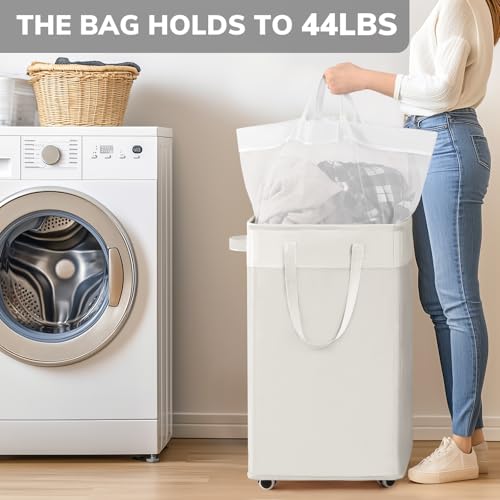Goodpick Laundry Hamper with Wheels, 75L College Dorm Room Essentials, Clothes Hamper with Removable Wash Bag for Bedroom, Large Laundry Basket with Handle, White - color: White 1-Pack