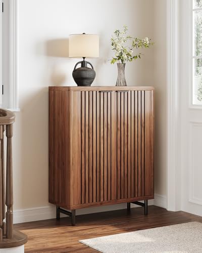 LITTLE TREE 6-Tier Shoe Cabinet with Doors for Up to 24 Pairs, Large Wooden Shoes Cabinet with Adjustable Shelves, Retro Freestanding Shoe Organizer for Entryway, Hallway, Brown - color: Brown
