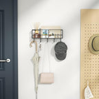 SRIWATANA Key Holder for Wall, Mail Organizer Wall Mount with Metal Storage Basket, Key Holder with 5 Hooks for Entryway, Office, Home Decor, Black - style: Large