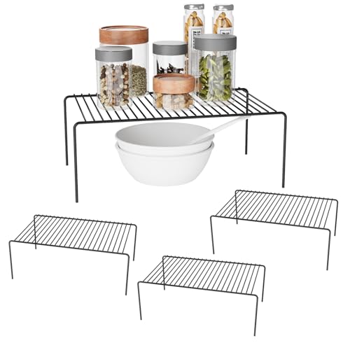Medium(13 x 9.4 inch)Black Cabinet Storage Shelf Rack Set of 4, Rustproof Metal Wire Kitchen Counter Organizers and Storage, Spice Organization for Cabinet, Plate, Dish, Pantry, Bathroom, Fridge - size: 4Pack-Black-13 x 9.4 inch