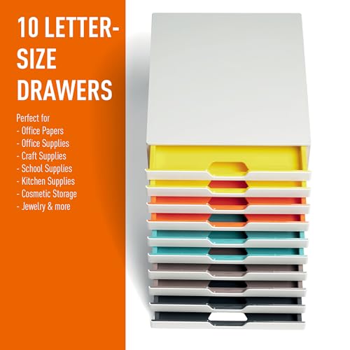 Durable VARICOLOR 10 Drawer Unit - White Desktop Drawer Set with 10 Color Coded Draws - Letter Size Files - Perfect for Storing Documents and Paper Work - size: 10 Drawer