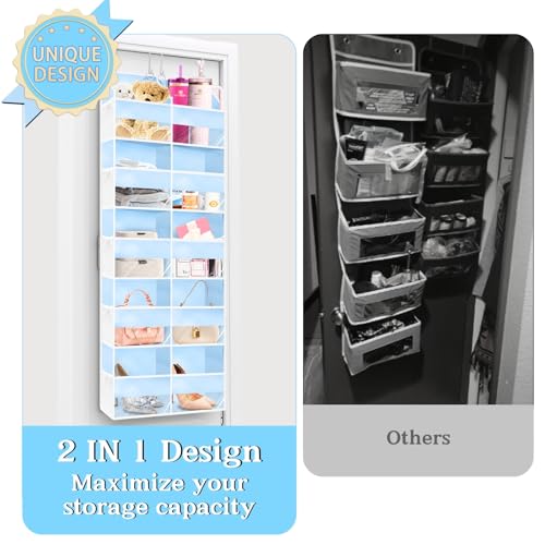 Blue Over the Door Organizer 5 Tiers, Extra Large Behind Door Storage of 10 Compartments, 80 lbs Weight Capacity Hanging Storage Organizer with Clear Window Kids Toys, Shoes, Diapers, Room storage - color: Blue - 5 Tiers