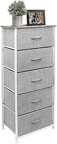 Sorbus Nightstand with 5 Drawers - Bedside Furniture & Night Stand End Table Dresser with Steel Frame, Wood Top, Easy Pull Fabric Bins for Home, Bedroom Accessories, Office & Dorm - color: Grey, style: 5 Drawer
