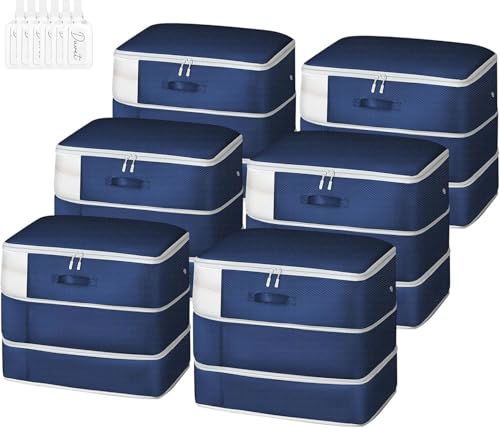 DIMJ Comforter Storage Bag - 110L Ultra Space Saving Self Compression Organize 6 Pack for Duvet, Pillow, Bedding, Blanket Storage Organizer Nylon Compression Bags - color: Navy Blue, size: 110L x 6 Pack
