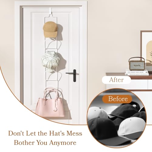 10 Pack Over The Door Hat Organizer for baseball caps | Multi-Functional Baseball Hat Rack for Closet | Wall Mounted Hat s torage organizer | 5 types of accessories cap holder stand w hooks ,White - color: 10pcs White, size: Trapezoidal Ring