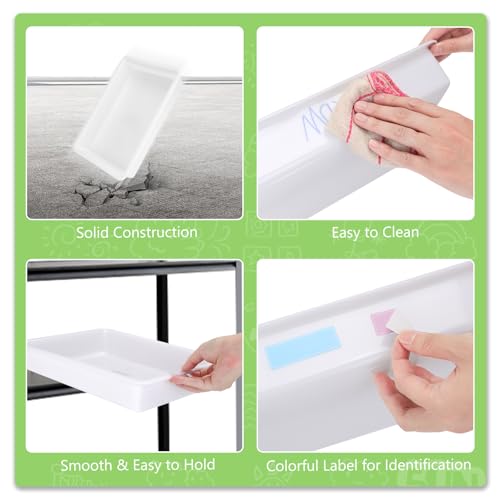 ShineMe Turn in Trays Classroom, 6 Pack White Paper Trays for Classroom with Colorful Labels, Thick Plastic Storage Bins for School, Office Organization, Letter Size Flat Storage Tray - color: White