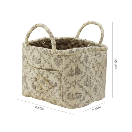Quilted Fabric Storage Basket with Handles & Pocket, Foldable Laundry Hamper Boho Floral Print Organizer Bin for Home, Picnic, Office 12"x10"x10" (B-1) - color: B-1