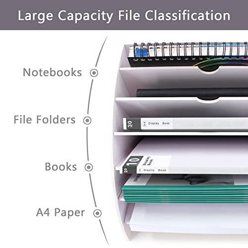 SONGWAY Fan Shaped Desk File Organizer - 6 Compartments File Holder for Desktop, Magazine Rack, Mail Holder, File Sorter, Paper Organizer for Home Office Classroom, White - size: Fan Shape