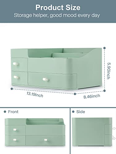 Makeup Organizer with Drawers,Large Capacity Countertop Organizer for Vanity,Bathroom and Bedroom Desk Cosmetics Organizer for Skin Care,Brushes, Eyeshadow, Lotions, Lipstick, Nail Polish - color: Green-Large