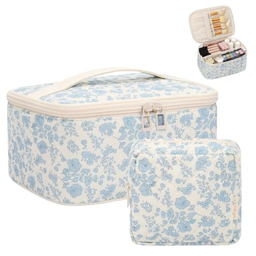 OCHEAL Makeup Bag Set, Portable Travel Makeup Bags Cosmetic Organizer Bag for Women Cute Floral Cosmetic Pouch Large Capacity Make up Bag Toiletry Bags with Divider and Handle-Floral - color: 0020_Floral print Set of 2, size: Medium
