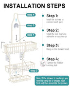 Shower Caddy Hanging - Never Rust Shower Hanging Organizer - Aluminum Over the ShowerHead Caddy with Soap Basket and 6 Hooks for Razor/Sponge (Milky White) - color: Milky White