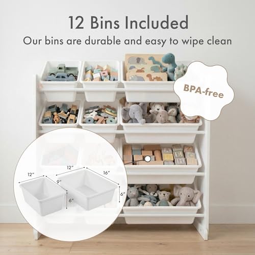 Humble Crew Toy Storage Organizer with 12 Removable Storage Bins for Kids Playroom, 4-Tier Toddler Toy Organization, White/White - color: White