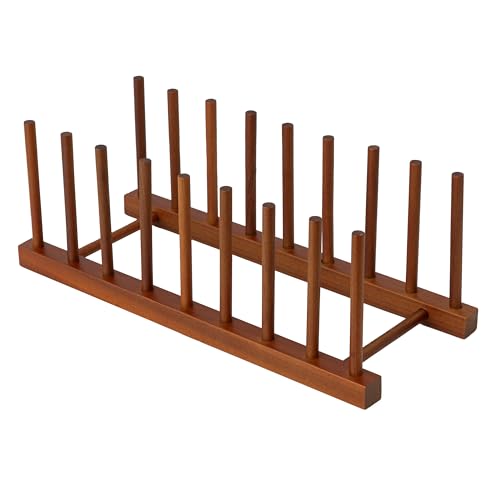 HBlife Teak Dish Plate Bowl Cup Book Pot Lid Cutting Board Drying Rack Stand Drainer Storage Holder Organizer Kitchen Cabinet（Keep Dry） - color: Teak 8 Slots 1pcs
