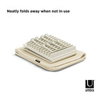 Umbra Udry Dish Rack with Movable Pegs and Microfiber Drying Mat – Space-Saving Design Folds Up for Easy Storage, Basic Rack, Linen - color: Linen, style: Rack with Pegs