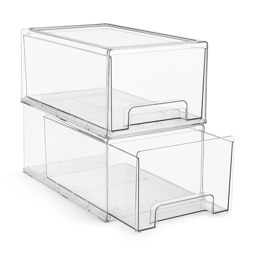 Sorbus Large Clear Stackable Storage Drawers – 2-Pack Plastic Organizer Bins with Handles – Stackable Pull-Out Storage Drawers for Closet, Pantry, Office, Bathroom, Craft, and Toy Organization - color: 2 Pack, size: Large