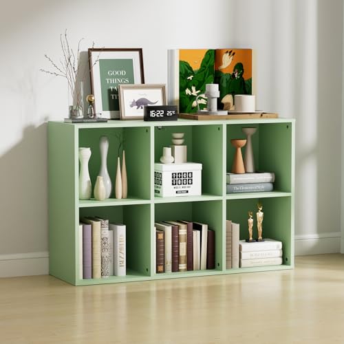 Wooden 6 Cube Storage Organizer with Closed Back Panel, Modern Open Cube Storage Shelf Bookshelf with Compartments, Cube Shelf Organizer for Living Room, Bedroom, Study Room (Green) - color: Green