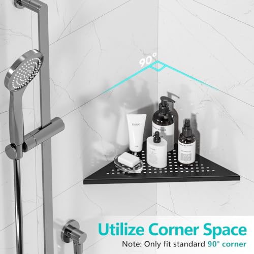 Qeke Bathroom Corner Shelf, Recessed 10" Shower Shelf Caddy, SUS304 Stainless Steel Shelf Wall Mount Triangular, No Drilling, Matte Black - color: Matte Black, size: 10"- 1 Pack